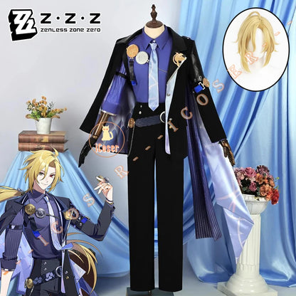 Zenless Zone Zero Hugo Cosplay Costume Wig Hat Mockingbird New Eridu Hugo Vlad Ravenlock Halloween Party for Women Men Cos Props