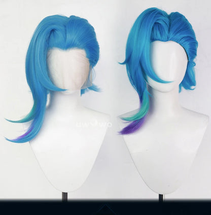 UWOWO Jinx Wig Game LOL: Arcane2 Fractured Jinx Cosplay Costume Wig Long Lace Wig Blue Hair Heat Resistant