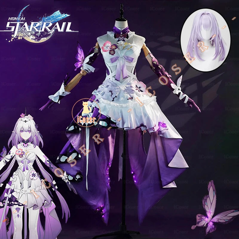 Honkai Star Rail Castorice Cosplay Costume Wig Dress Headwear Earrings Butterfly Props Halloween Party for Women Girls Carnival