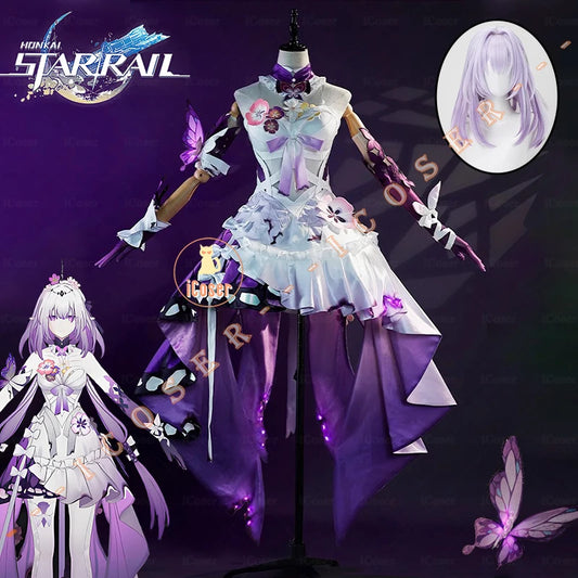 Honkai Star Rail Castorice Cosplay Costume Wig Dress Headwear Earrings Butterfly Props Halloween Party for Women Girls Carnival