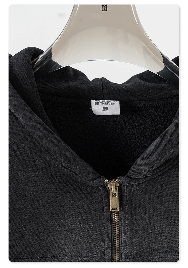 ZODF Retro 2024 Winter Men Zipper Fleece Hoodies Unisex Oversized Washed 360gsm Sport Knitted Hooded Coat HY0905