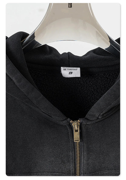 ZODF Retro 2024 Winter Men Zipper Fleece Hoodies Unisex Oversized Washed 360gsm Sport Knitted Hooded Coat HY0905