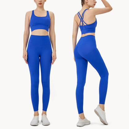 2024 Women’s 2 Piece Yoga Tracksuit Quick Dry Breathable Fitness Set Sports Bra and Leggings - Electric Blue / S