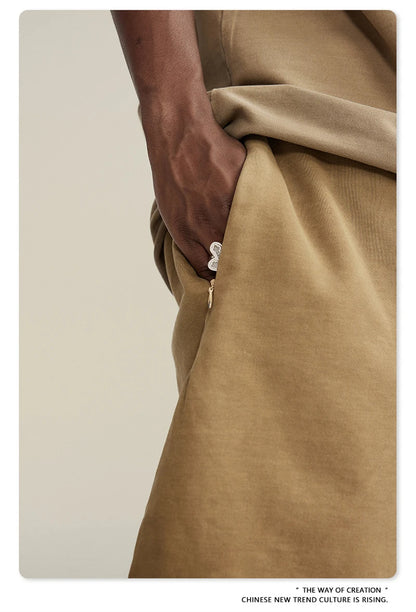 ZODF New Summer Men Retro Washed Shorts Unisex Drawstring Loose Edge 420gsm Solid Knee Length Cotton Pants Streetwears HY0589