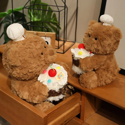 Chef Bear Plush Toy Cute Birthday Cake Bear Soft Stuffed Baby Doll Kids Sleep Pillow Sofa Adorable Cushion Birthday Xmas Gift