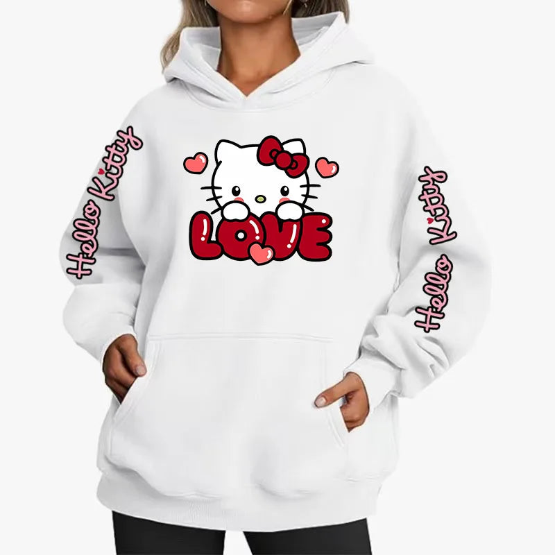 Women's Sportswear Sanrio Japan Harajuku Hello Kitty Tops Cute Clothes Pattern Hoodie Winter Long Sleeve Jacket Women Winter