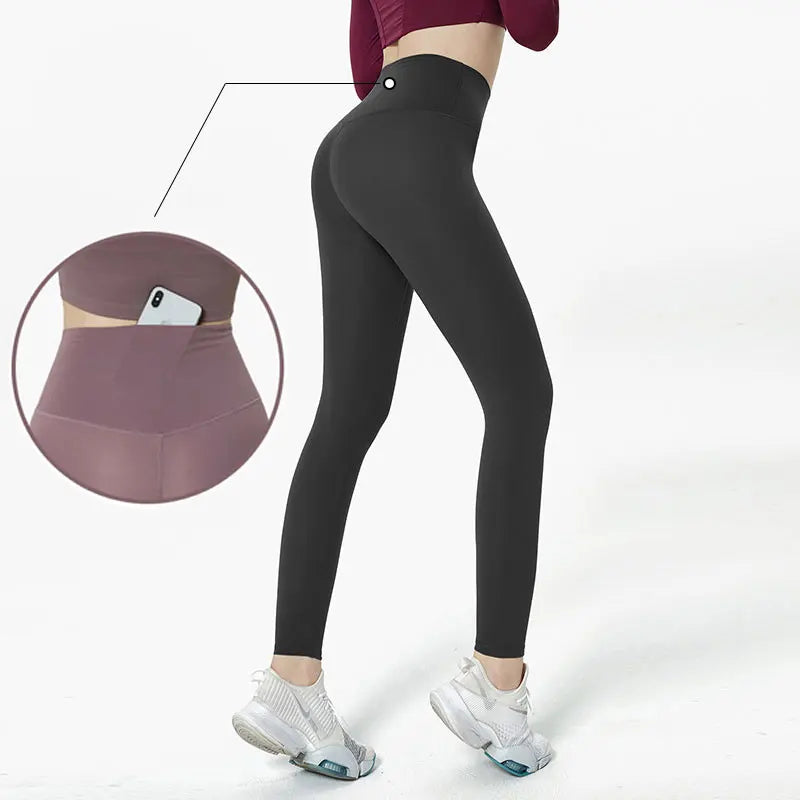 Naked Feel Yoga Leggings with Buttock Lifting and Hidden Waist Pockets – Women’s Gym Fitness Sportswear Tight - Black