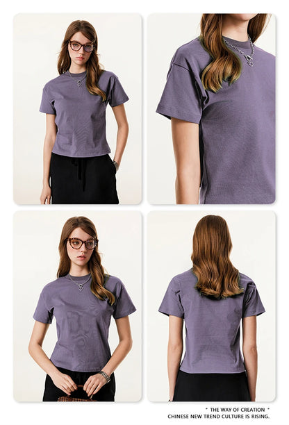 ZODF Women 2025 Summer 255gsm Cotton T-Shirts Hotsweet Girls Casual Solid Comfortable Sport T Shirt Brand Tops HY0978