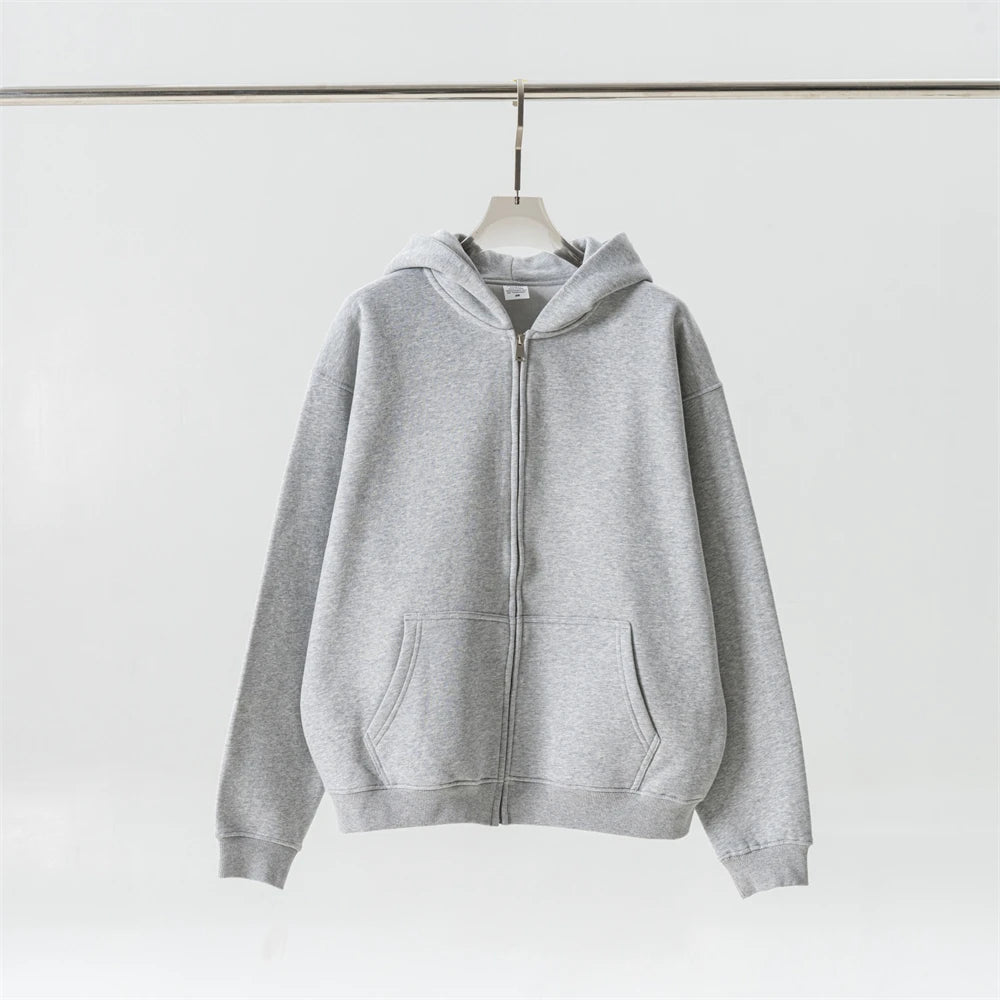 ZODF Fashion Winter Men Warm Zipper Fleece Hoodies Unisex Loose Basic 345gsm Knitted Hooded Hoodie Coats HY0904