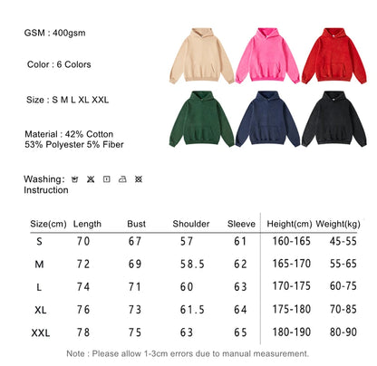 ZODF Winter Autum Men's Washed 400gsm Fleece Hoodies Unisex Couple Retro Oversized Ripped Hooded Sweatshirts Pullovers HY0652