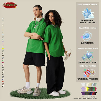 ZODF New 2025 Spring Summer 235gsm Solid Cotton T-Shirts For Men Women Unisex Loose Basic T Shirt Tees Brand Tops HY0970