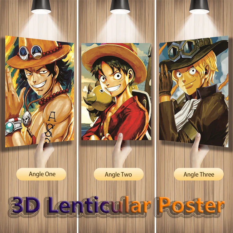 Anime One Piece 3D Lenticular Poster Ace Luffy Sabo Flip Gradient Print Gifts Room Decor Wall Art(Without Frame)
