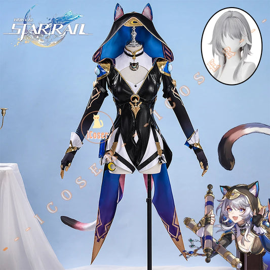 Honkai Star Rail Cipher Cosplay Costume Wig Uniform Jumpsuit Cifera Leggings Tail Props Halloween Party for Women Girls Carnival