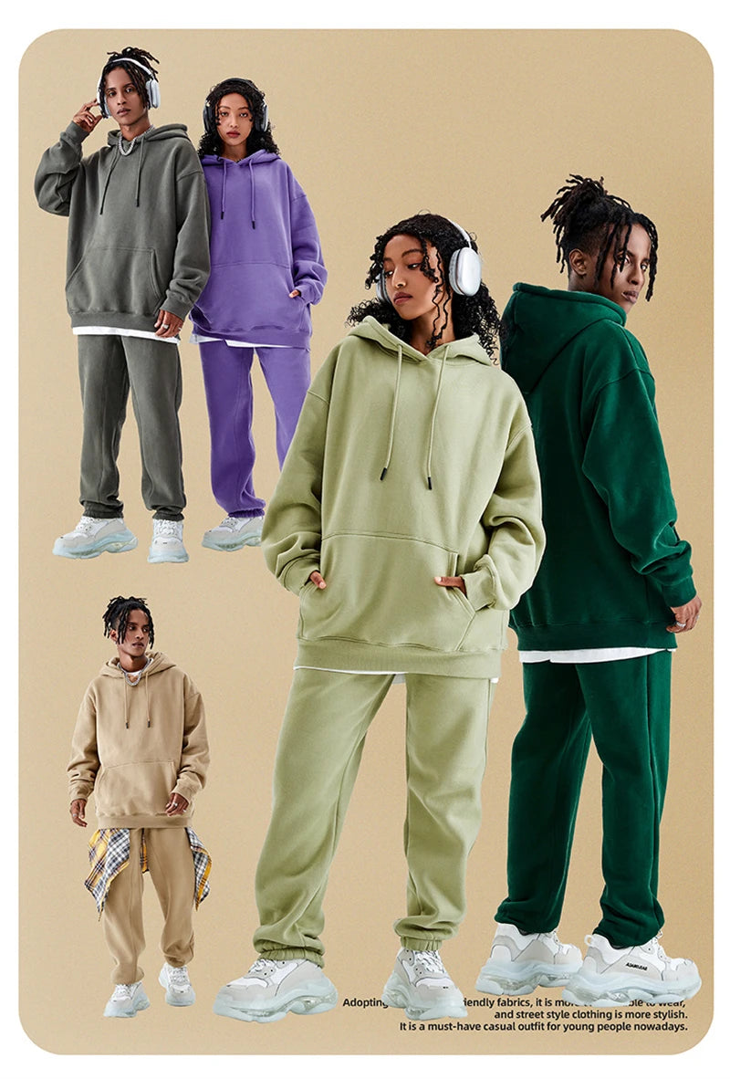 ZODF Casual Winter Men 350gsm Fleece Hoodie Unisex Loose Warm Solid Hooded Sweatshirt Pullover 18 Colors HY0728