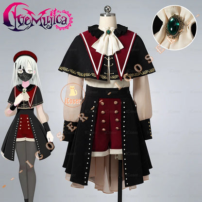 BanG Dream Wakaba Mutsumi Cosplay Costume Wig Red Dress Mortis Uniform Ave Mujica Earrings Halloween Party for Women Girls Props