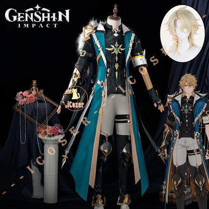 Genshin Impact Varka Cosplay Costume Wig Uniform Knights of Favonius Mondstadt Halloween Party Women Men Girls Role Play Props