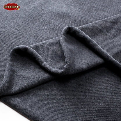 ZODF Retro Autumn Men Washed Cotton T-Shirts Unisex Loose Edge Fake 2-Piece 345gsm Full Sleeve O Neck T Shirt Brand Tops HY0928