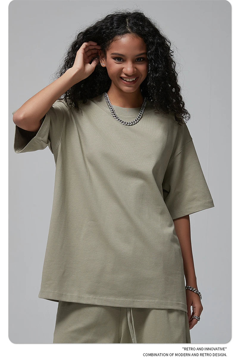 ZODF New Spring Summer Men 305gsm Cotton T Shirts Unisex Heavy Weight Oversized FG Noshrink Basic Solid T-Shirt Tees HY0165