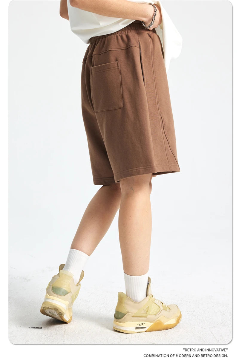 ZODF Trendy 2025 Men Summer Patchwork 345gsm Shorts Unisex Casual High Street Loose Fit Sport Solid Shorts Streetwears HY1053