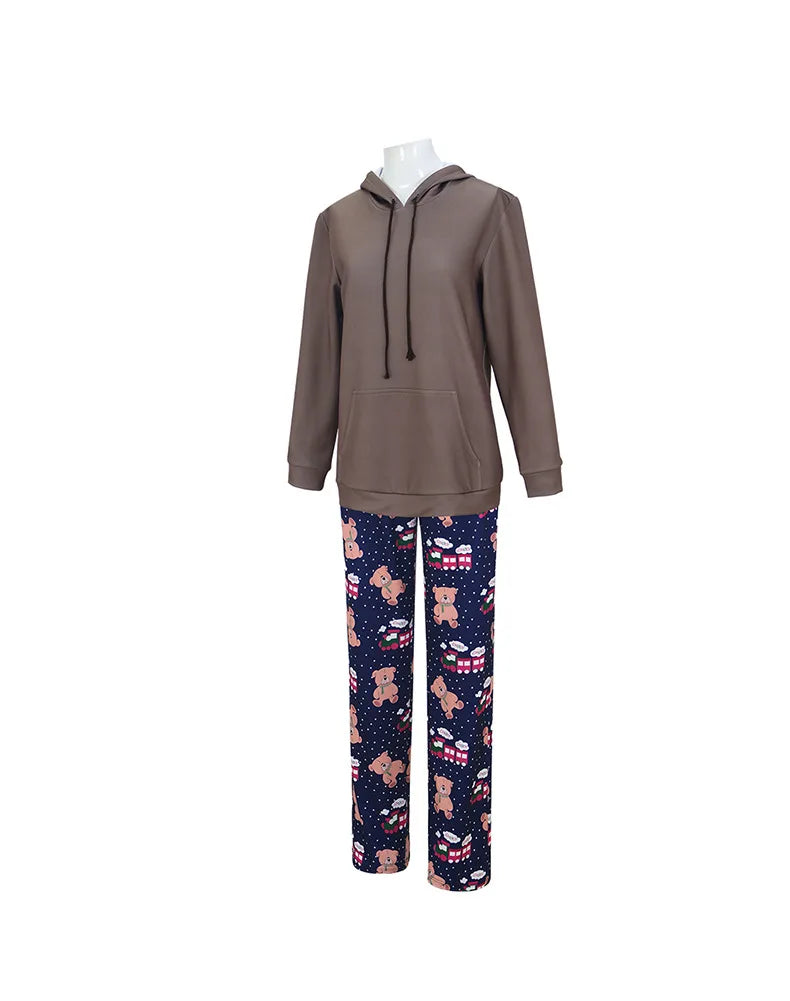 None Mira Light Purple Bear Pajamas Unisex Polyester Set
