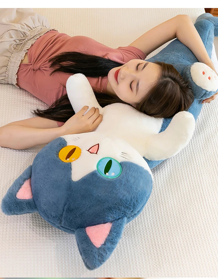 135cm Different Pupil Shark Cat Doll Sleeps with Pillow Girl Sand Sculpture Plush Toy Male Long Striped Leg Clamping Stitch