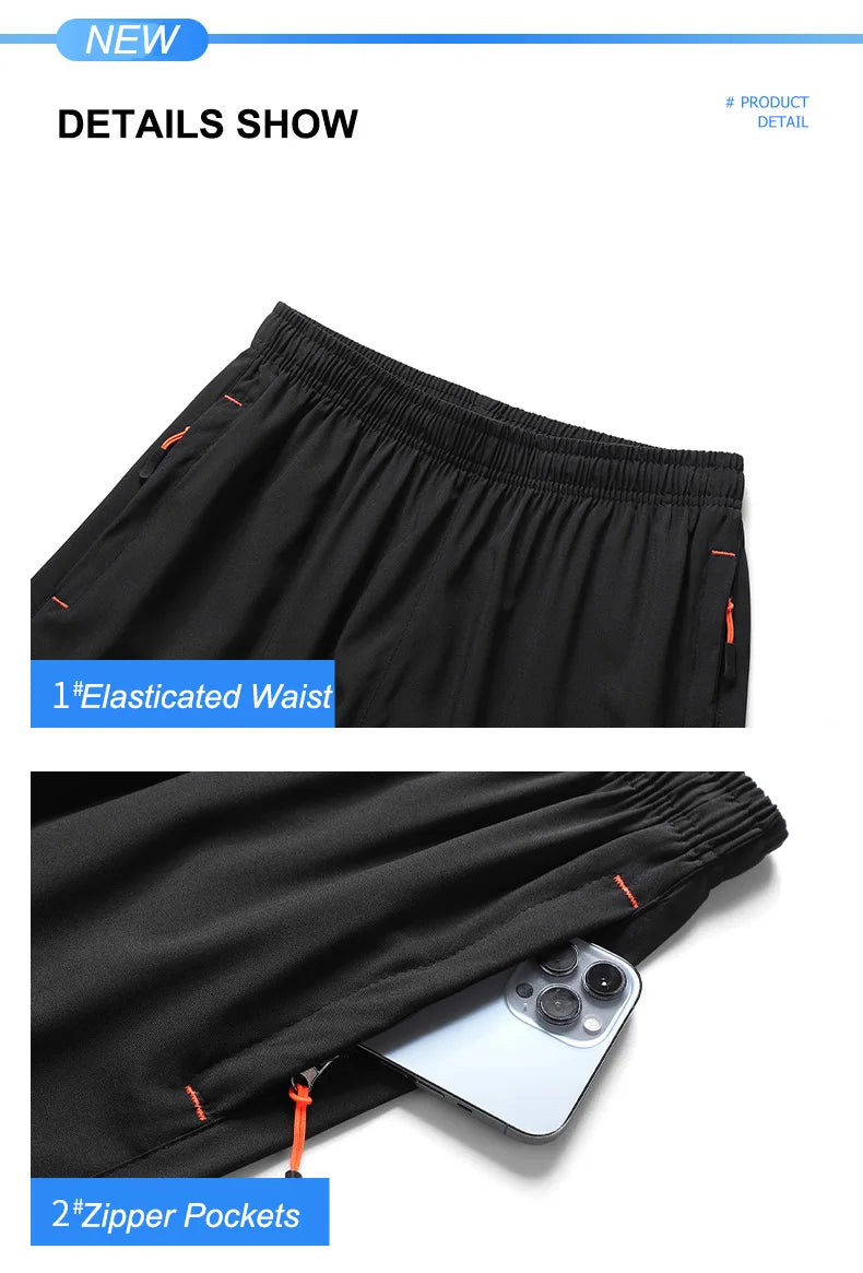 Chrlck Men’s Reflective Quick-Dry Running Shorts Breathable Ice Silk Fishing Pants Large Size M-8XL - Black