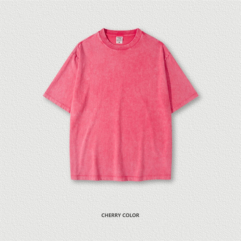 ZODF New Summer Men Washed Batik Cotton T Shirts Unisex American Retro High Street 270gsm Short Sleeve Tees Streetwear HY0489