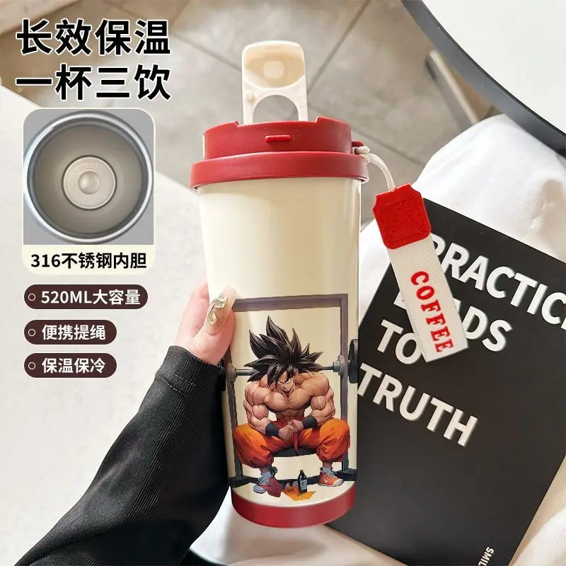 520ml Dragon Ball Thermos Cup Vegeta Water Bottle Son Goku Coffee Mug Large Capacity Drinking Bottle Kids Student Water Cup Gift