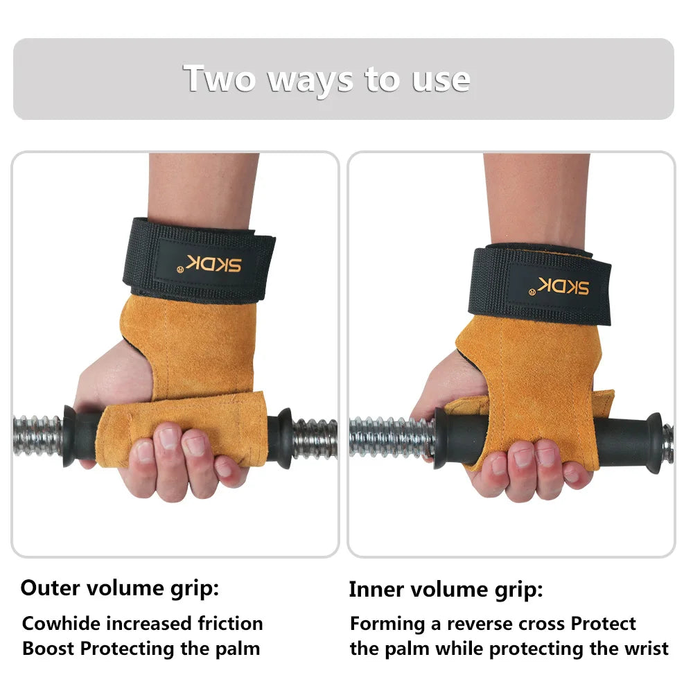 The Codex Cowhide Gym Grips with Wrist Wraps for Men and Women – Weightlifting Fitness Workout Palm Guards
