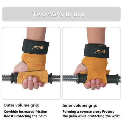 The Codex Cowhide Gym Grips with Wrist Wraps for Men and Women – Weightlifting Fitness Workout Palm Guards