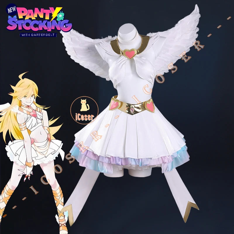 Anime New Panty Stocking with Garterbelt Pantiel Cosplay Costume Panty Anarchy Angel Skirt Wings Halloween Party for Women Girls