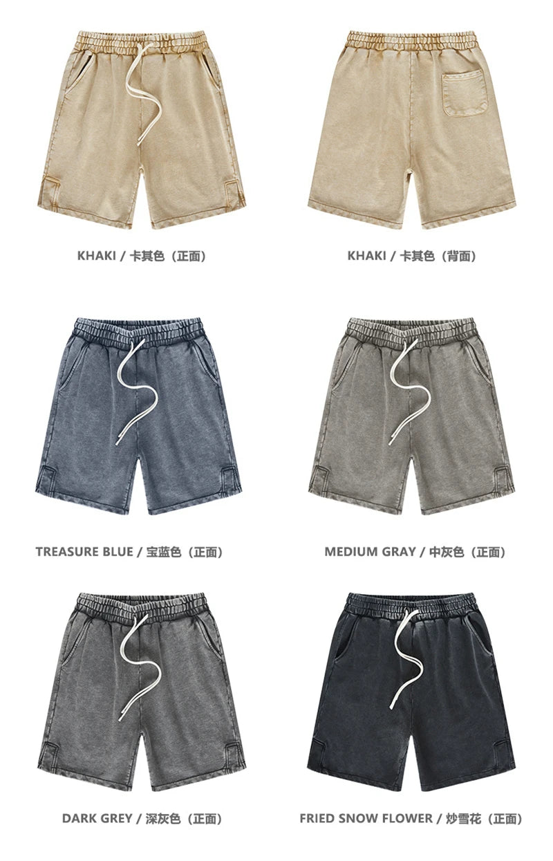 ZODF 2024 Summer Men 350gsm Washed Cotton Shorts Unisex Retro High Street Loose Side Slit Short Pants Streetwears HY0839