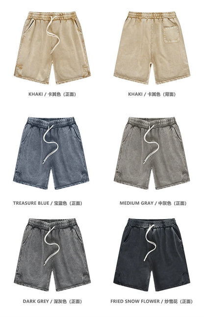 ZODF 2024 Summer Men 350gsm Washed Cotton Shorts Unisex Retro High Street Loose Side Slit Short Pants Streetwears HY0839