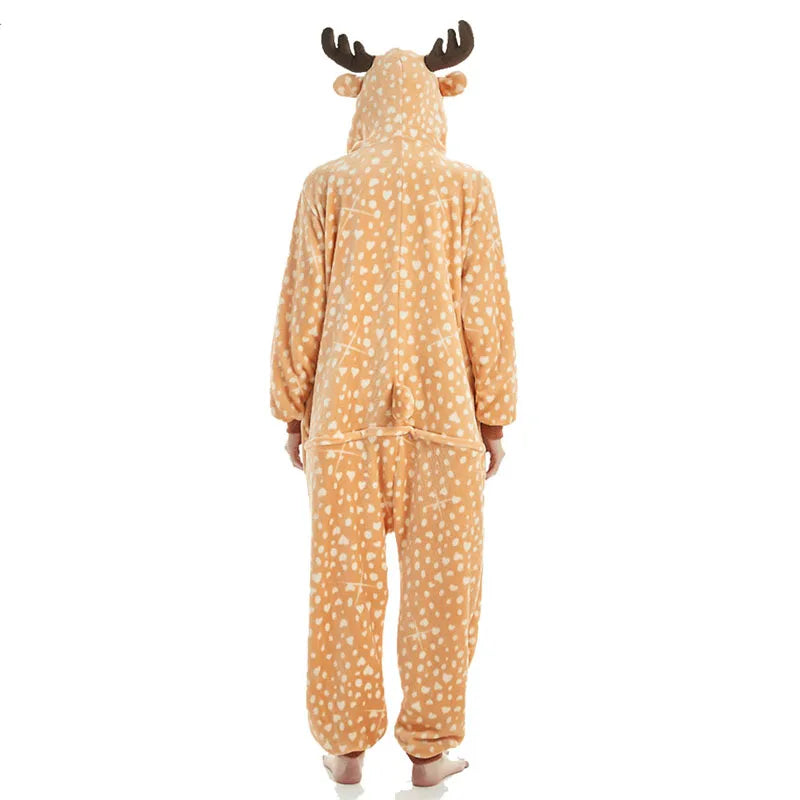 Kigurumi Onesie Pajamas Zip Cartoon Deer Jumpsuits For Adult Women Men Animal Pyjamas Pajama Cosplay Costume Nightwears Overalls