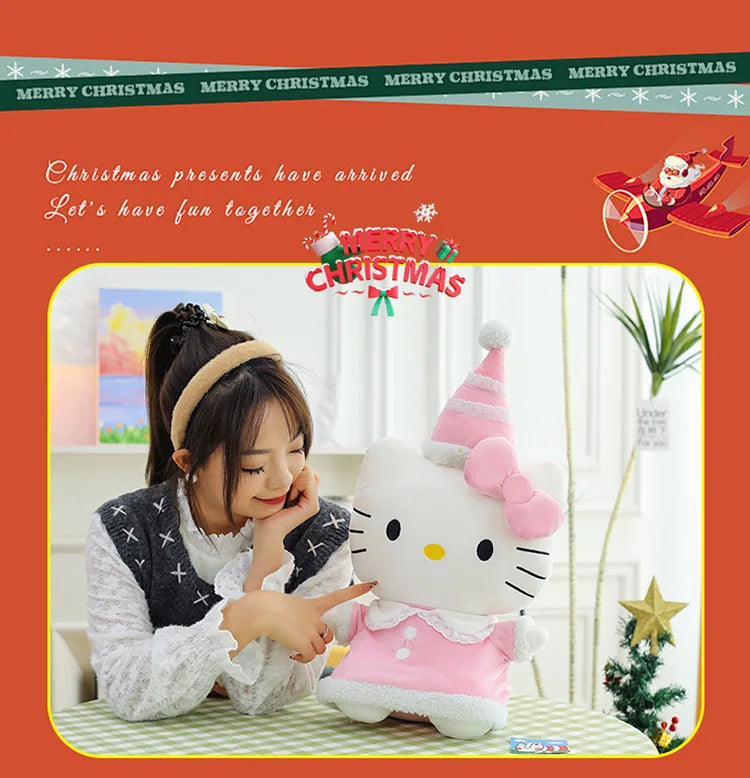 New Sanrio Hallo Kitty Plush Toy Doll Pillow Christmas Kt Cat Plush Toy Cute Hat Kitty Doll Katie Cat Pillow Girl Holiday Gifts