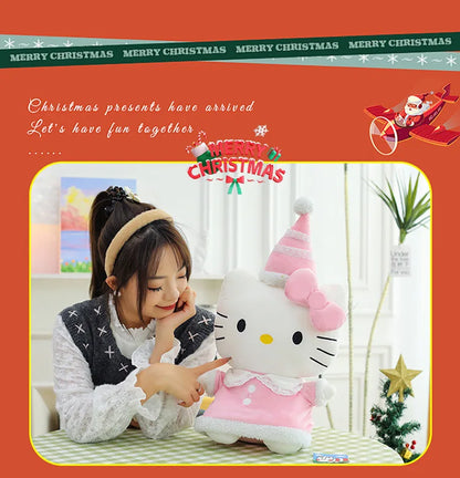 New Sanrio Hallo Kitty Plush Toy Doll Pillow Christmas Kt Cat Plush Toy Cute Hat Kitty Doll Katie Cat Pillow Girl Holiday Gifts