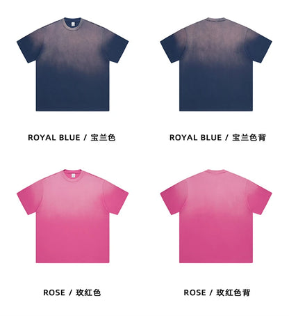 ZODF New Men's Summer Washed Gradient Cotton T-Shirts Unisex Women Retro Distressed 310gsm Ripped T Shirt Brand Tops HY0859