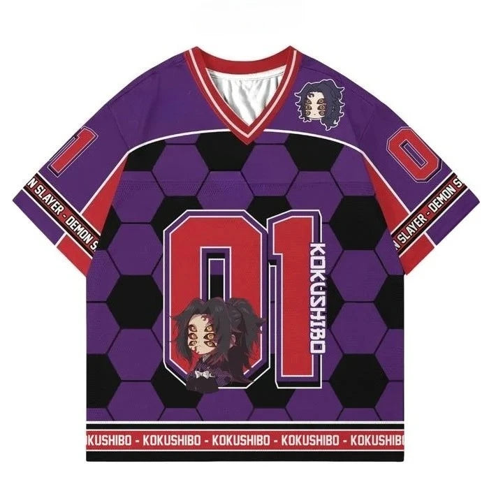 Demon Slayer Anime Series Number Jersey Oversize Daily Unisex Tops Tees Retro Korean Style Kpop Baseball Hockey Outfit T-shirt