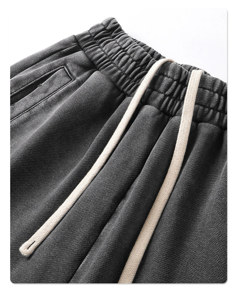 ZODF 2025 Autumn Men Washed Cotton Terry Pants 380gsm Distressed Oversized Straight Sport Trousers Streetwear HY1075