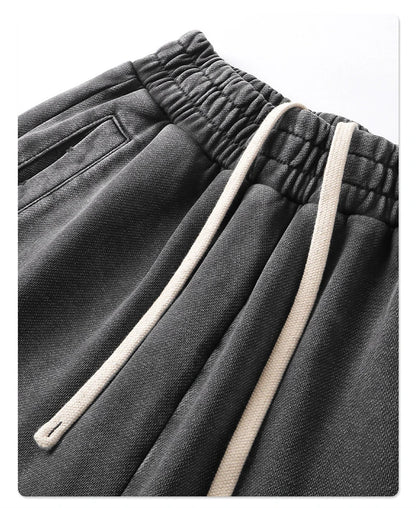 ZODF 2025 Autumn Men Washed Cotton Terry Pants 380gsm Distressed Oversized Straight Sport Trousers Streetwear HY1075