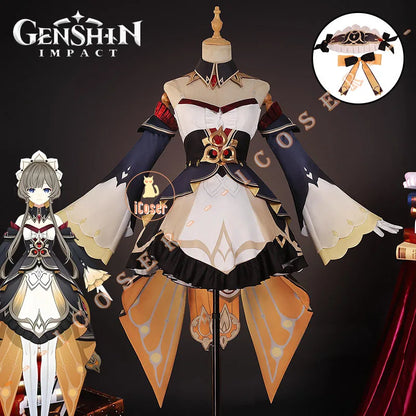 Genshin Impact Sandrone Cosplay Costume Wig Marionette Dress Uniform Headwear Eleven Fatui Harbingers Halloween Party for Women