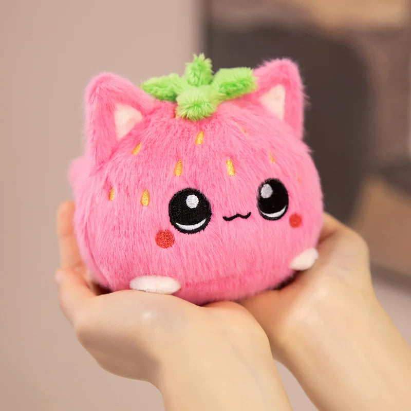 Kawaii Strawberry Cat Plush Toy Cute Pink Cat Stuffed Animal Cuddly Doll Soft Cartoon Plushies Birthday Gift for Girl Home Decor