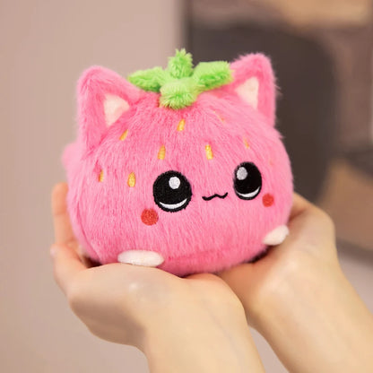 Kawaii Strawberry Cat Plush Toy Cute Pink Cat Stuffed Animal Cuddly Doll Soft Cartoon Plushies Birthday Gift for Girl Home Decor