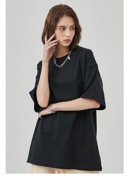 ZODF New Summer Men 100% Cotton Solid T Shirts Unisex High Street Heavy Weight 305gsm Oversized FG Noshrink T-Shirt Tops HY0165