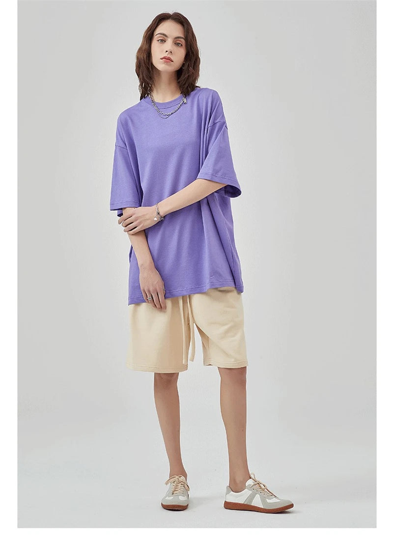 ZODF 2025 Spring Summer Men Solid 100% Cotton T-Shirts Unisex Women Loose 230gsm Noshrink Basic T Shirt Brand Tops HY0151