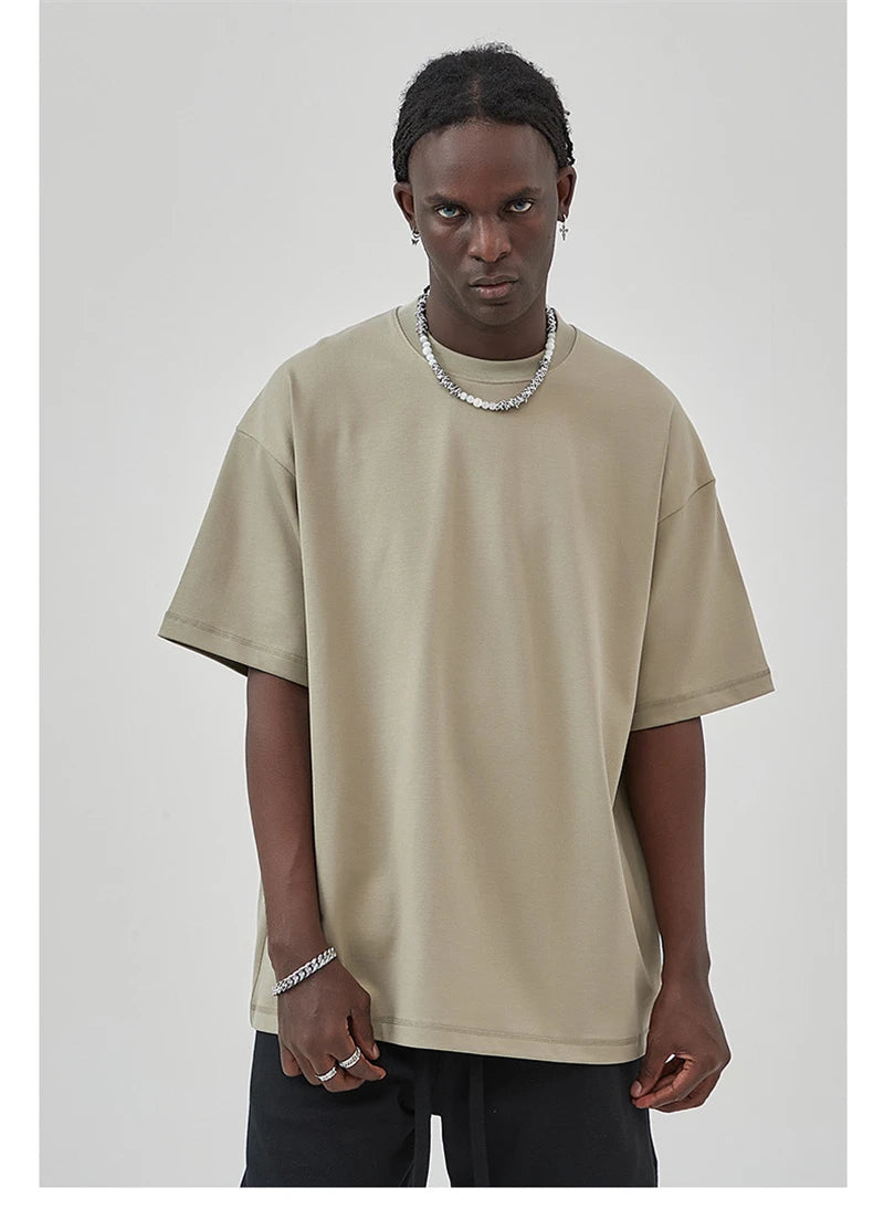 ZODF New 2025 Heavy Weight Summer Solid T Shirts For Men Unisex High Street Oversized 385gsm Cotton T-Shirt Streetwears HY0497