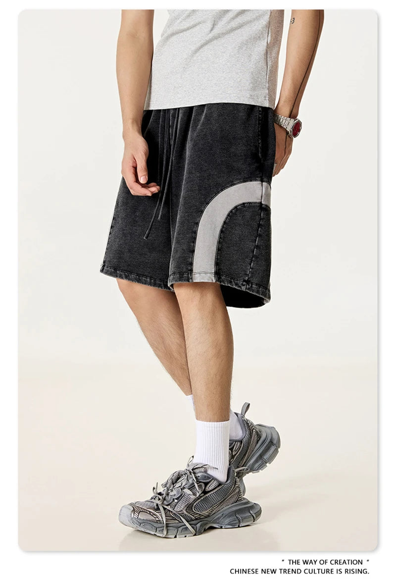 ZODF 2025 Summer Patchwork Washed Cotton Shorts For Men Unisex Retro Y2K High Street Distressed 330gsm Shorts Streetwears HY1057