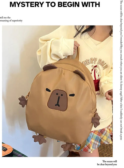 Kawaii Capybara Nylon School Bag Laptop Backpack Cartoon Children's Backpack Travel Casual Book Bags Large Capacity Backpack