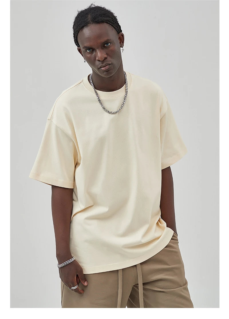 ZODF Summer Men 100% Cotton Solid Oversized Heavyweight 305gsm No-Shrink T-Shirt HY0165