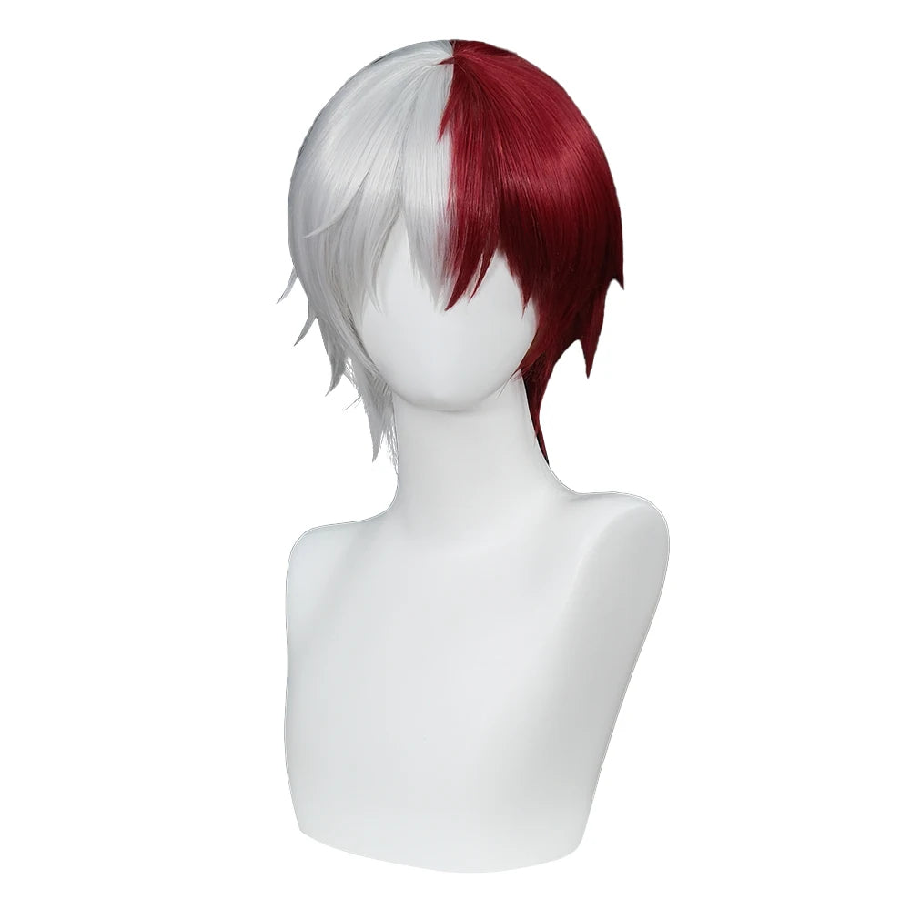 IN STOCK Todorokii Shotoo Wig Anime Cosplay DokiDoki Todorokii Shotoo Cosplay Men 32cm Red White Hair Heat Resistant Free Cap